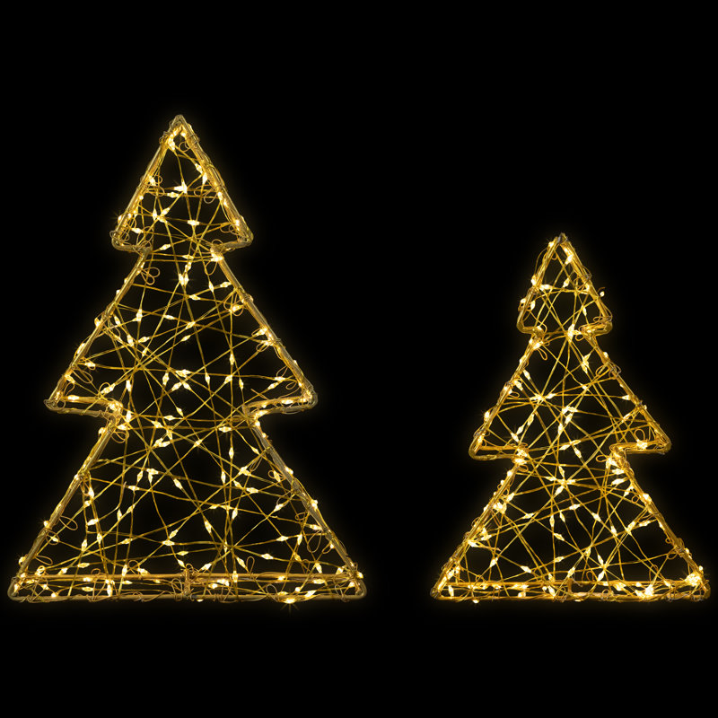 Ensemble de 2 décorations d'arbre de Noël à DEL avec fil métallique - blanc - 14 po, Doré