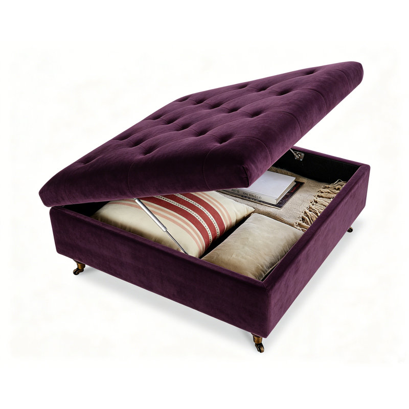 Agoura 93cm Wide Velvet Tufted Square Ottoman with Storage, Damson