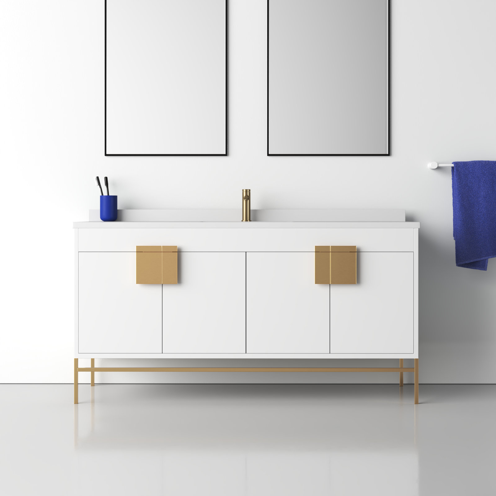 Maisie 60'' Single Bathroom Vanity, White, Satin Brass