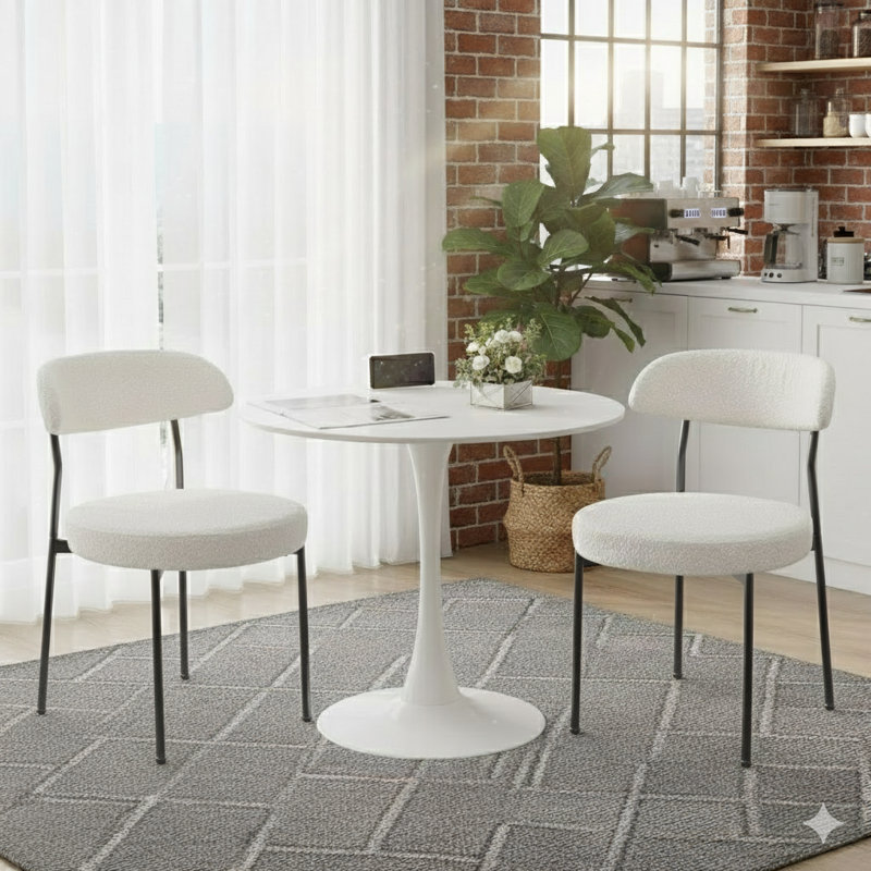 Round Dining Table Sets With 2 Chairs, White/Black, White