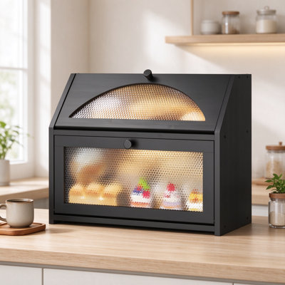 Bamboo Bread Box for Kitchen Counter with Acrylic Diamond Pattern Door, Double Layer Bread Storage Bin, Large Capacity Bread Keeper, Easy Assembly & Cleaning