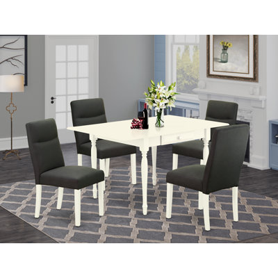 5 Piece Dinette Set for 4 Includes a Rectangle Dining Room Table with Dropleaf and 4 Linen Fabric Parson Kitchen Chairs, Linen White