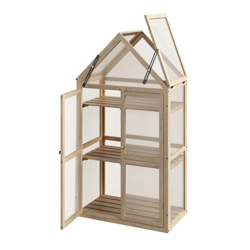 Outdoor or Indoor Greenhouse - Cold Frame Green House with Polycarbonate Panels, Wood Frame, and Removable Shelves - Garden Decor by Pure Garden