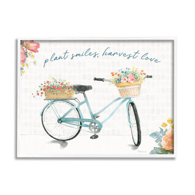 Plant Smiles, récolte, amour, phrase, panier de fleurs, bicyclette - impression