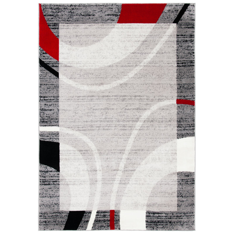 Tapis gris / rouge Anastos, Rectangle 5 pi 5 po x 7 pi 7 po
