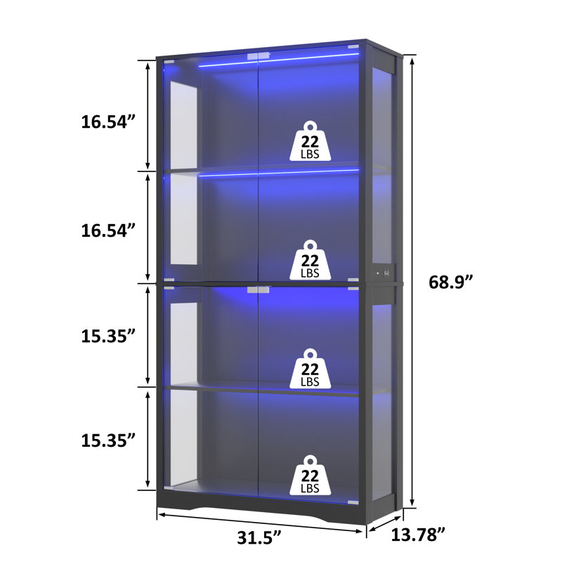 4-tier Glass Display Cabinet With 3-color Led Lighting