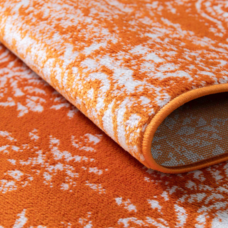 Tapis floral Brandt, Tapis de couloir 3 pi 3 po x 19 pi 8 po, Orange / ivoire