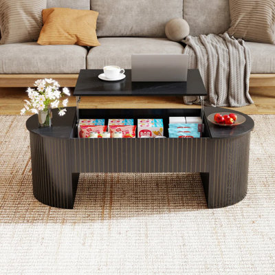 Lift-top Coffee Table With Hidden Storage, Oval Coffee Table With Lift-up Tabletop, Mid-century Modern Style Coffee Table