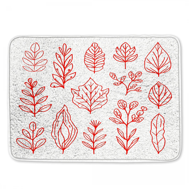 Tapis de bain Red Leaf Illustration, L 34 po x L 21 po