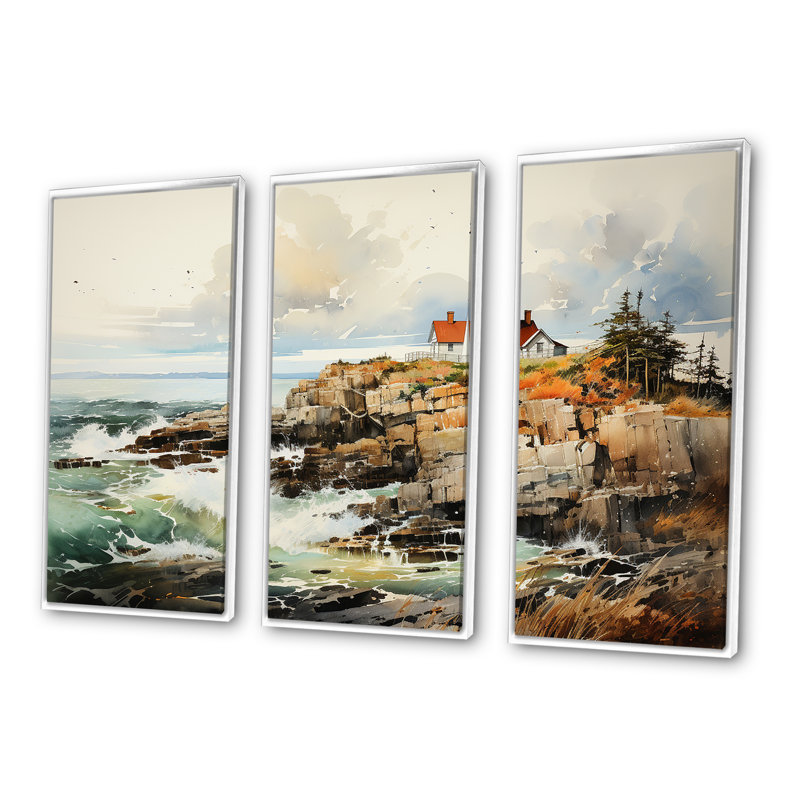 Coastal Light House Minimal Landscape I - Ensemble de décorations murales Beach Light House, H 28 po x l 36 po