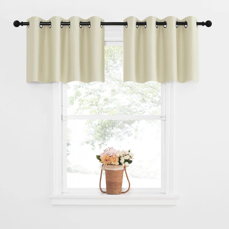 NICETOWN Blackout Small Window Valances, Rustic Farmhouse Curtains Grommet Top Thermal Insulated Window Drapes for Kitchen/Bathroom/Basement, 2 Panels.