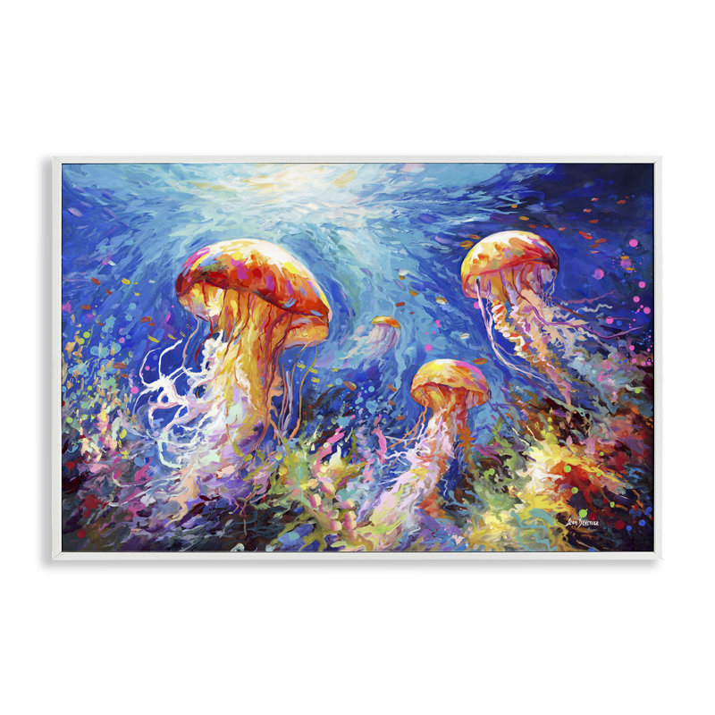 Giclée sous-marine méduse par Leon Devenice, Estampe numérique encadrée blanc bord de mer, H 12 po x l 18 po