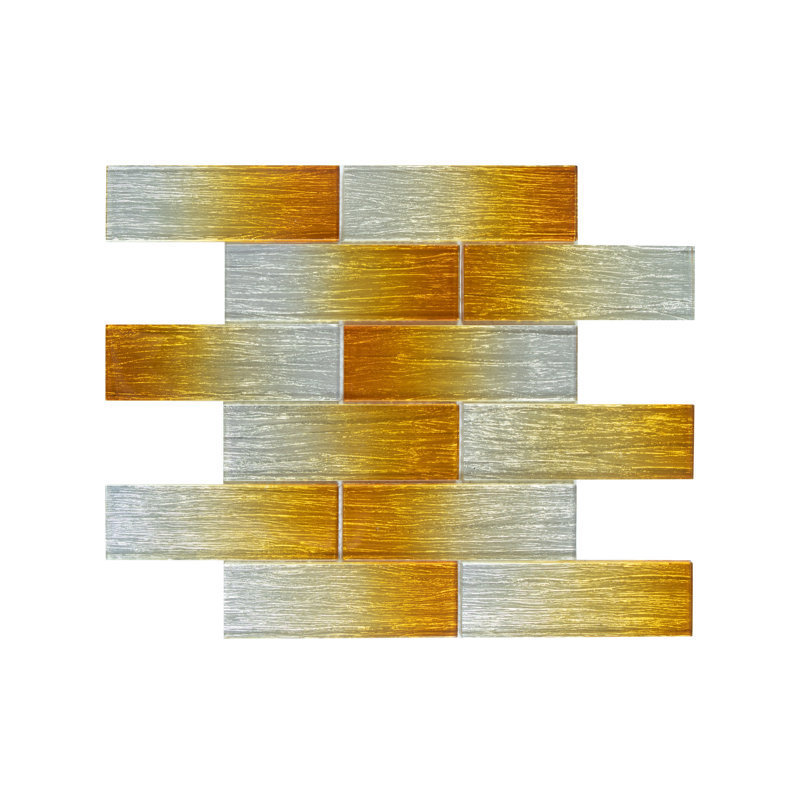 Carreau de mosaïque en verre à bordure droite 2 po x 6 po Foil, Argent/or
