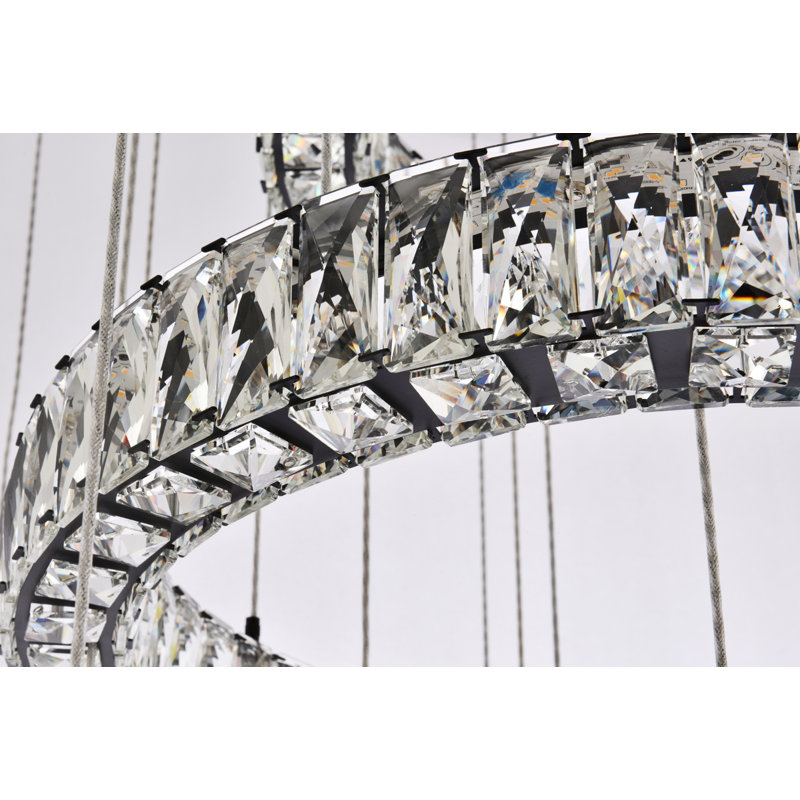 Lustre unique à 7 lumières à DEL avec accents en cristal Steveson, Noir, H 38 po x l 40 po x P 40 po