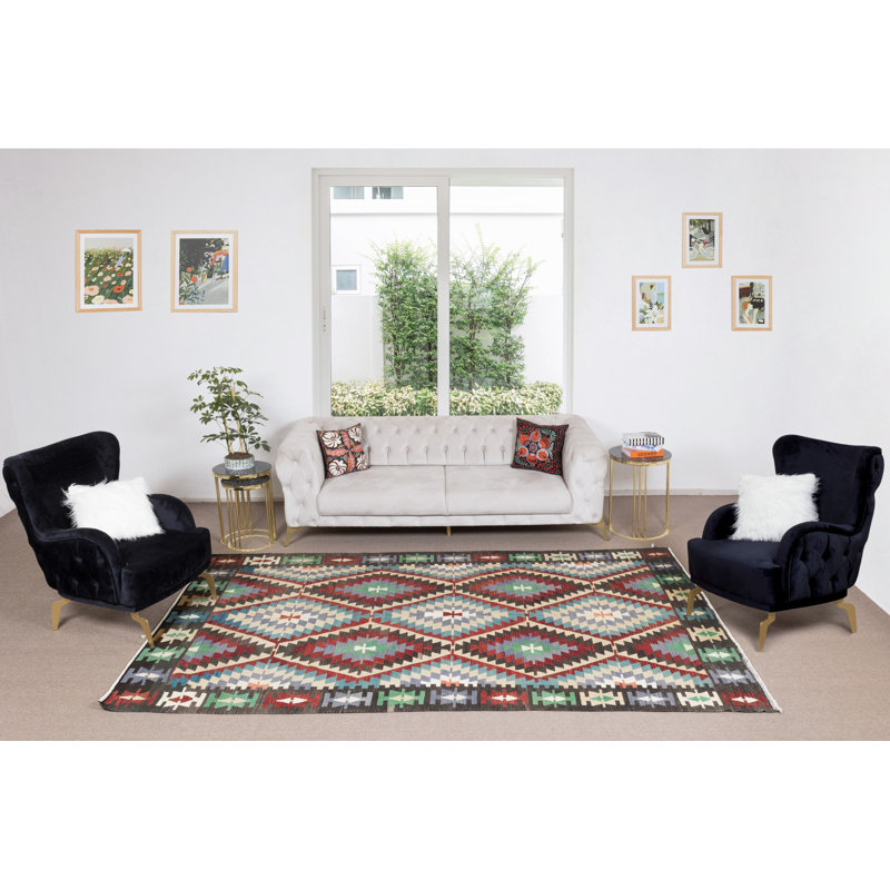Tapis turc tissé à la main 6,5 x 10,5 pi rétro tissé à la main