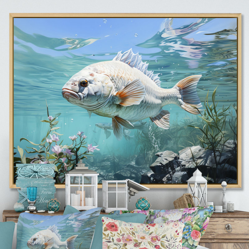 Pêche, sérénité, mers I - reproduction, H 12 po x l 20 po x P 1 po, Cadre naturel flottant