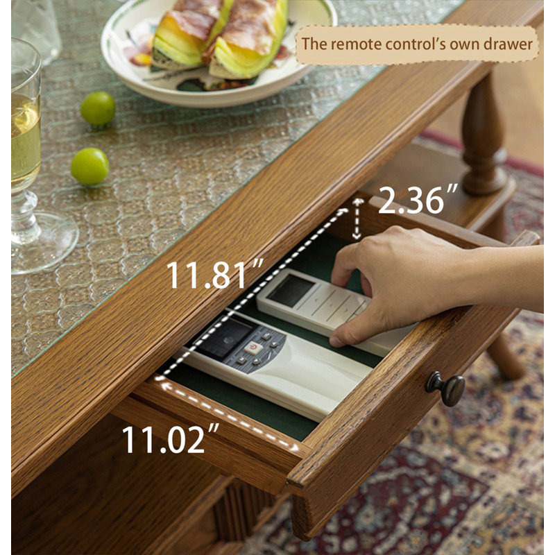 Table basse en bois massif vintage en verre trempé