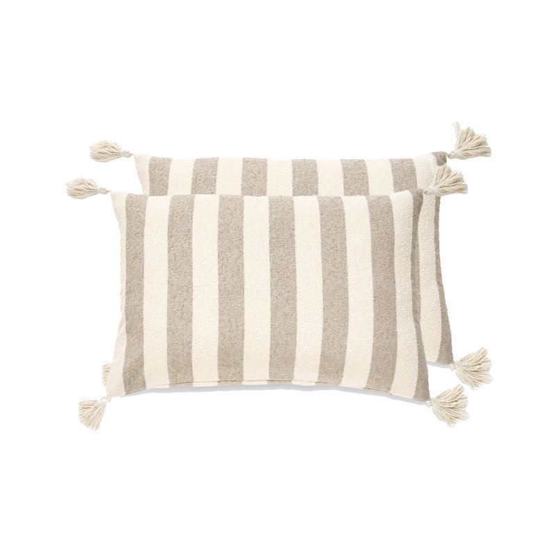 Ensemble de 2 coussins French Stripe, Polyester, Grège