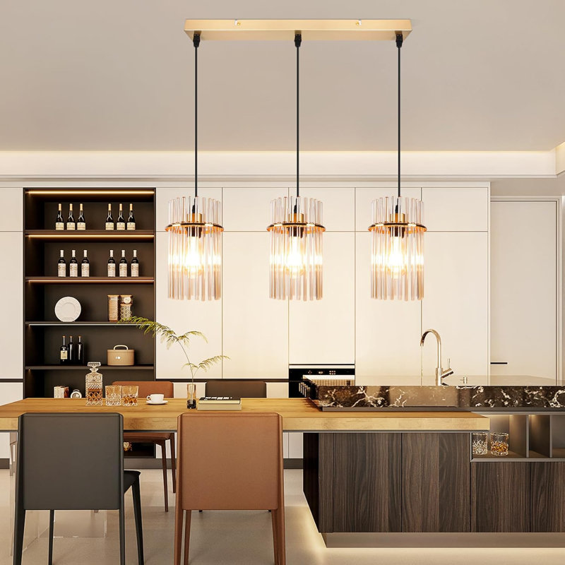 3 - Light Glass Cylinder Pendant, Gold
