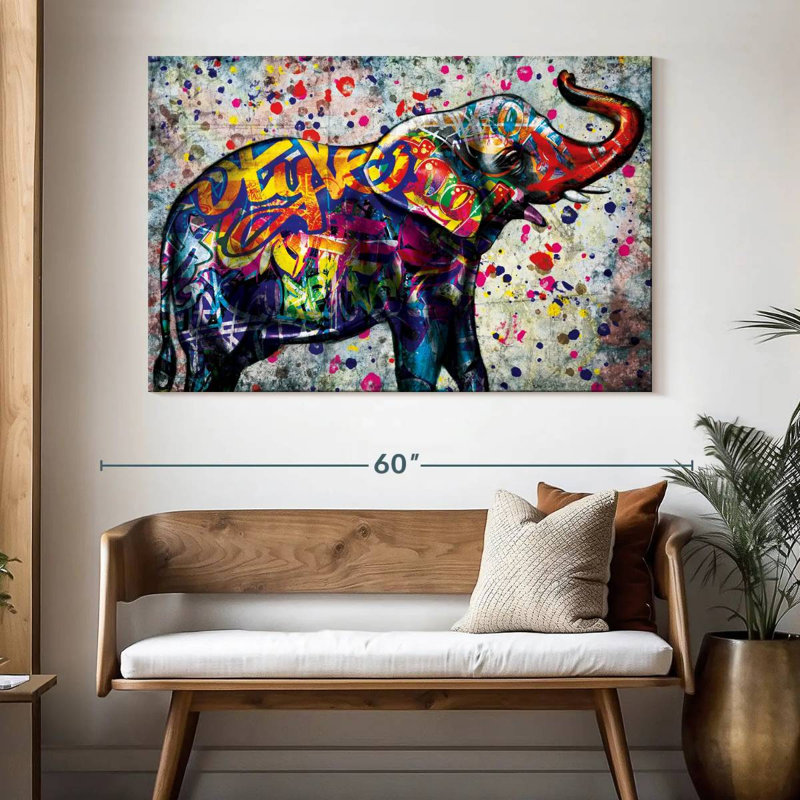 «Elephant Epic Colorful Elephant», reproduction sur toile, H 34 po x l 51 po x P 1,25 po