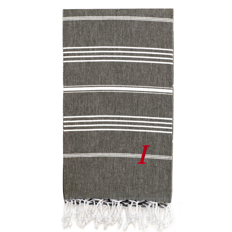 Serviette de plage 100% coton Pestemal Lucky, Gris foncé / Blanc, I