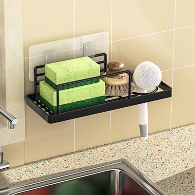 Kitchen Storage Rack With Draining Tray For Sponges, No Drilling Required Spice Rack For Sink And Countertop