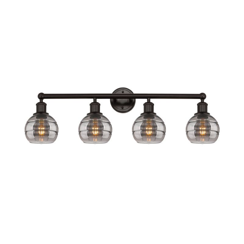 Éclairage pour meuble-lavabo à 4 lumières Chartoff, Gris fumée clair, Bronze huilé
