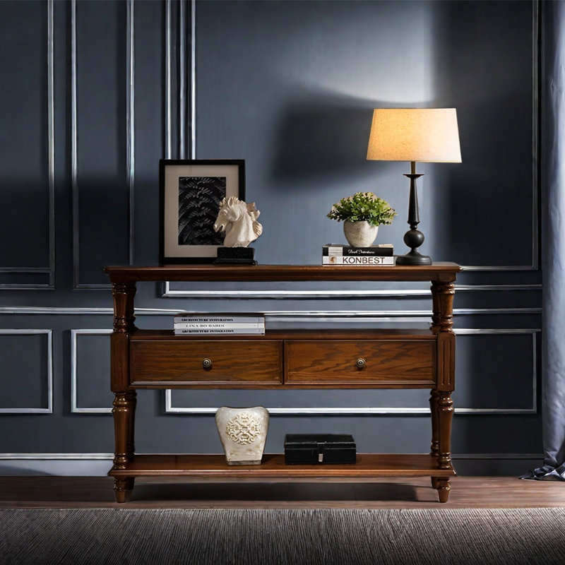 Console multifonctionnelle en bois massif, H 34,65 po x l 47,24 po x P 13,78 po, Brun
