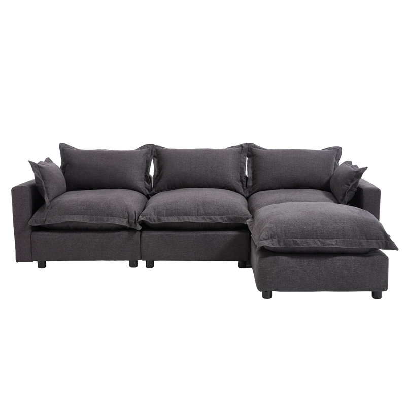 Canapé rembourré avec table basse et repose-pieds, Gris foncé