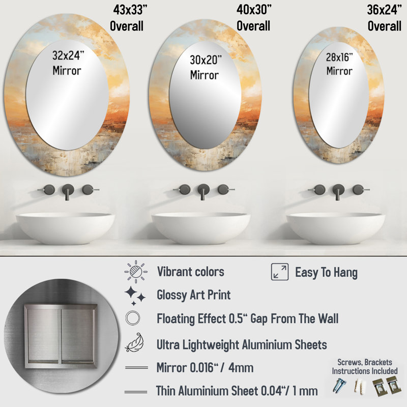 Miroir mural beige et doré Sunset Paradise IV - Beige, 36 po x 24 po