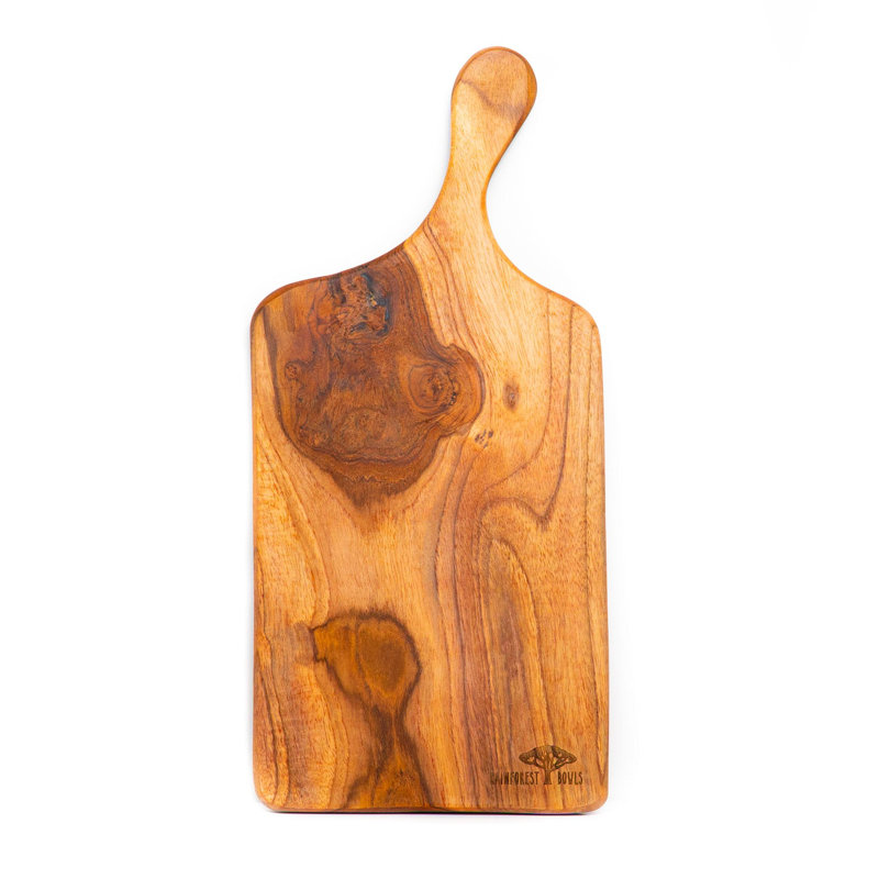 Lopsided Rectangular Teak Wood Chopping Board (13" X 7.8") With Handle