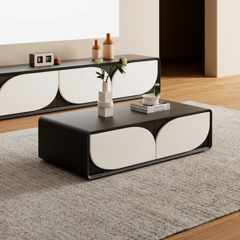 Table basse noire en bois massif, H 15,75 po x L 43,31 po x l 23,62 po, Noir