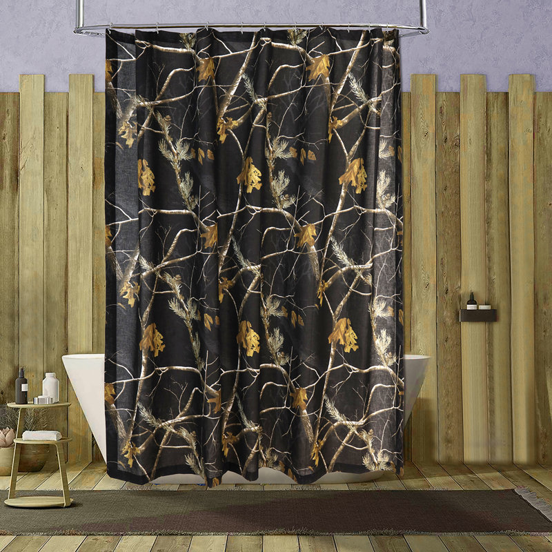 Camo Cotton Blend Camouflage Shower Curtain, Black