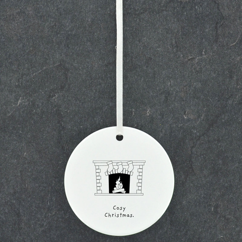 Cosy Christmas Fireplace Circle Shaped Ceramic Ornament