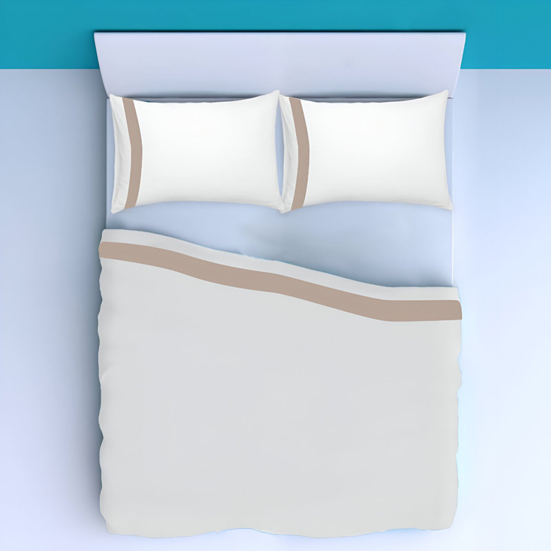 400TC Cotton Sateen Border Frame Cotton 4 Piece Sheet Set Fitted Sheet Fits Upto 16" Deep Pocket, Taupe, King Sheet Set