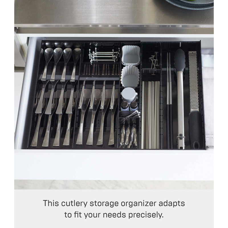 Yamazaki Home Tower Expandable Cutlery Tray - Black ABS Plastic