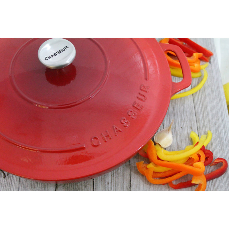 Red Enameled Cast Iron 2.6 Quart Oval Braiser with Lid