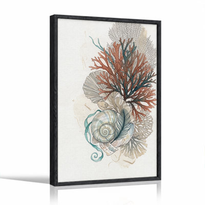 Spiral Shell And Branching Coral In Watercolor Style Canvas Wall Art