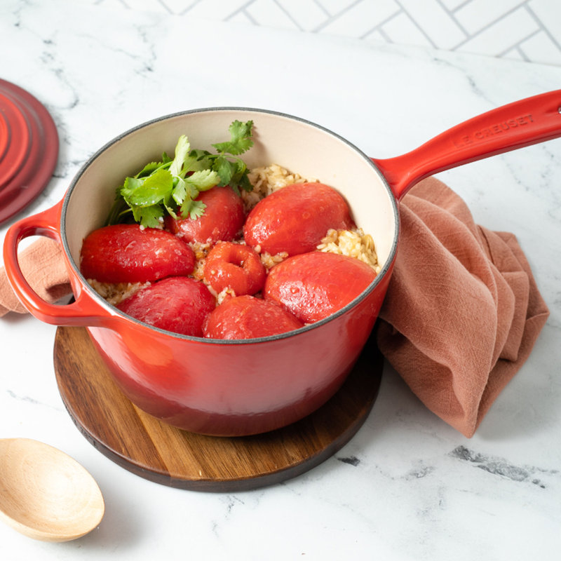 Le Creuset Enameled Cast Iron Saucepan with Lid, Flame, 1.75 qt.