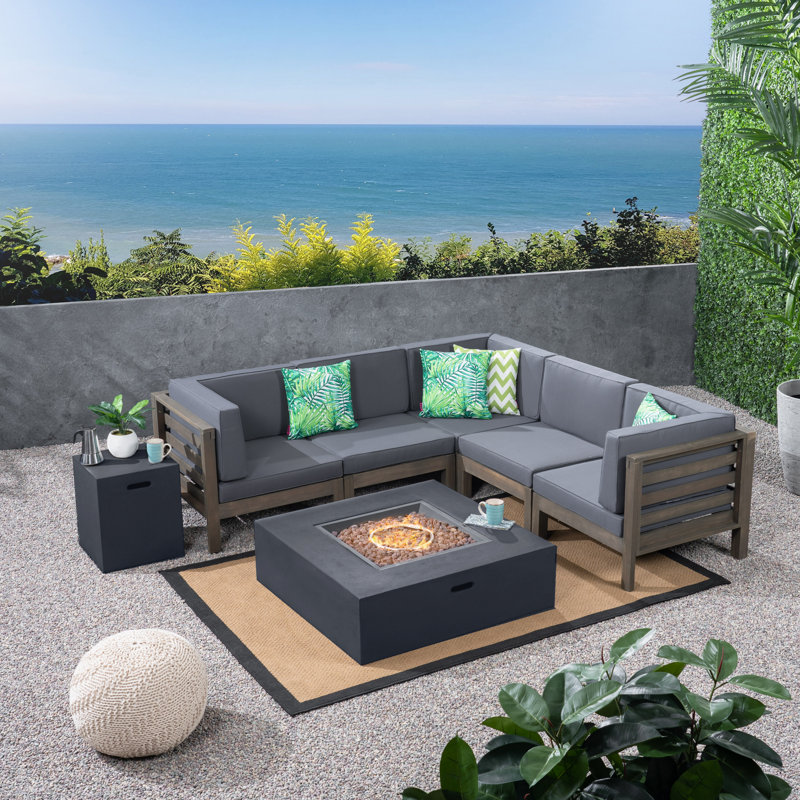Ajanai 4 - Person Modular Patio Conversation Set with Cushions, Gray Frame / Dark Gray Cushion