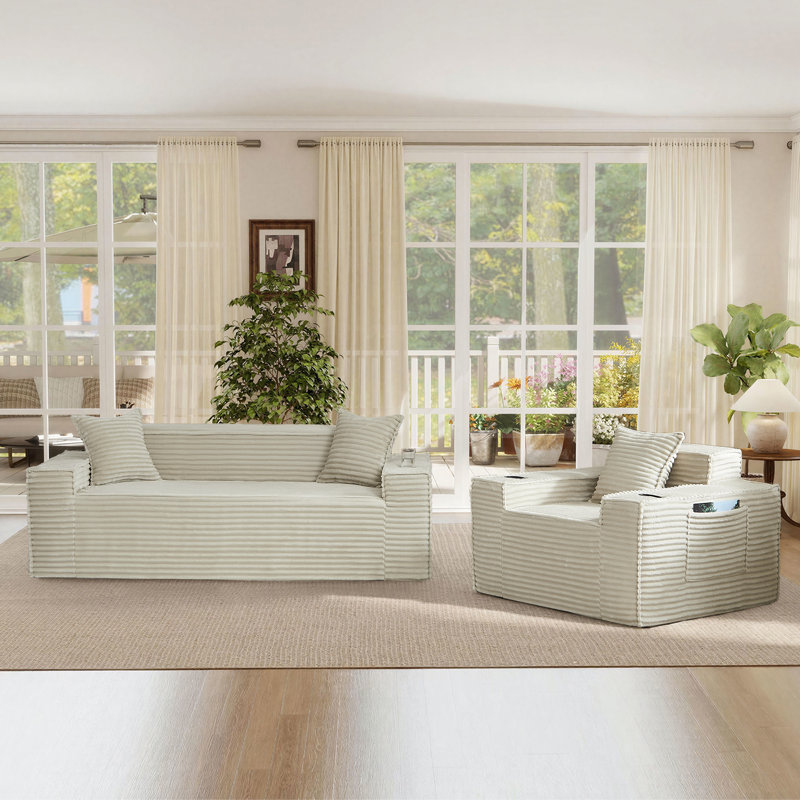 Ensemble de salon moderne 2 pièces avec fauteuil et canapé, Chameau
