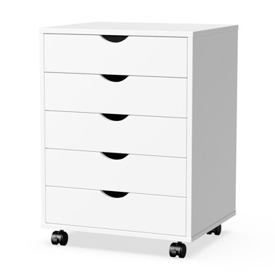 5-Drawer Chest: Mobile Wood Dresser Cabinet with Wheels for Office Storage -  Inbox Zero, 5733F8811E704B92BCEAB7559CFD25D9