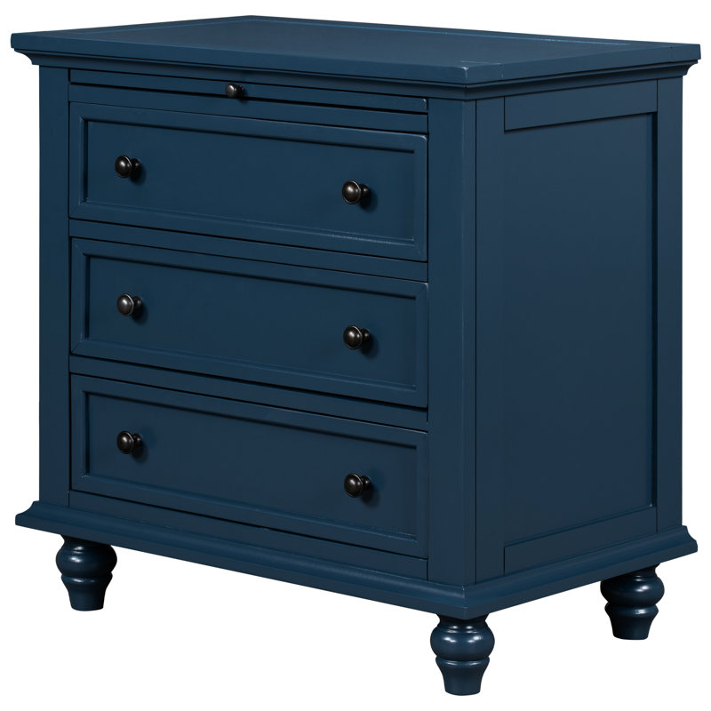 Armoire bleue à 3 tables de bout en bois avec plateau coulissant en bleu, facile à assembler et à utiliser, Bleu