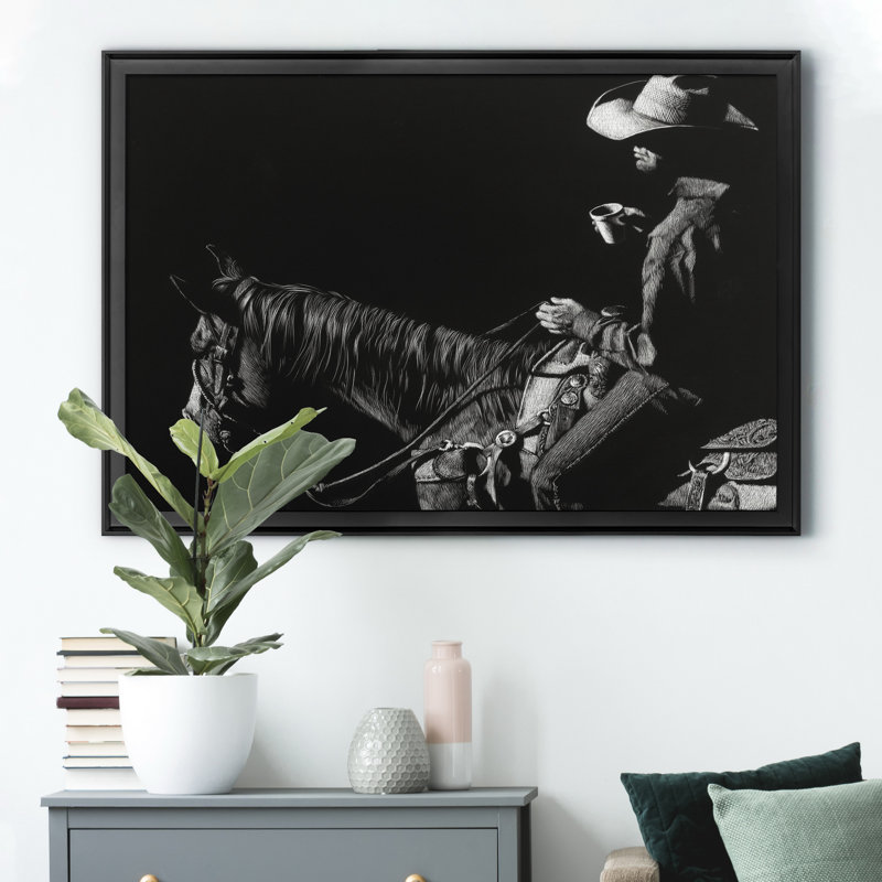 «Cowboy Scratchboard I» - Cadre photo, impression sur toile, Noir, H 30,5 po x l 42,5 po x P 1,5 po