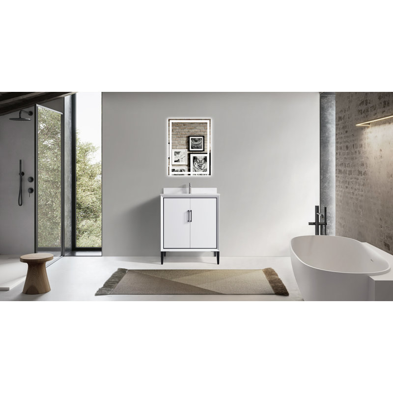 30'' White Freestanding Bathroom Vanity with Shaker Base