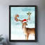 Renne de Noël rétro encadré noir portant un chapeau de père Noël, impression d'art de style rétro-1179529993