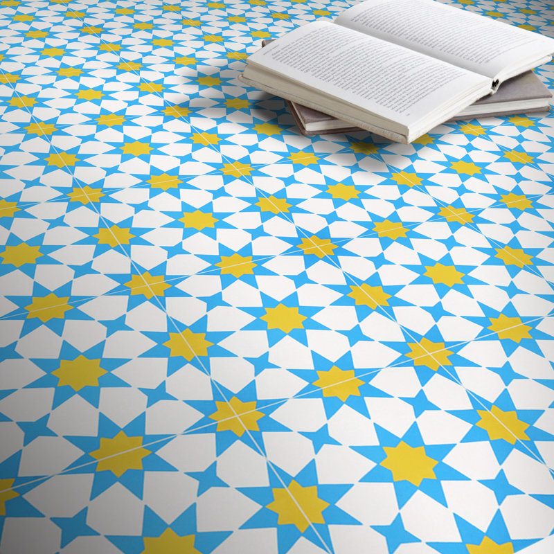 Medina 8" x 8" Cement Patterned Wall & Floor Tile, Yellow/Blue