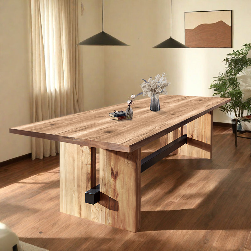 Table de salle à manger rectangulaire en bois massif, H 29,53 po x L 86,61 po x l 35,43 po