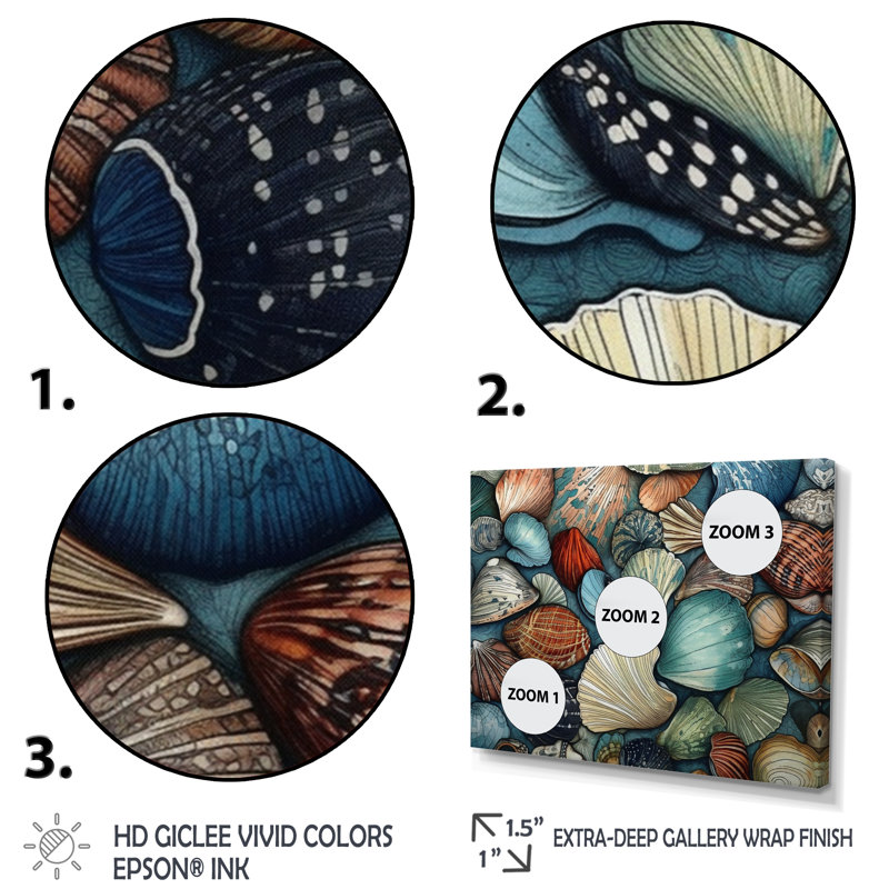 Seaside Seashells II sur impression sur toile, Cadre photo noir, H 12 po x l 20 po x P 1 po