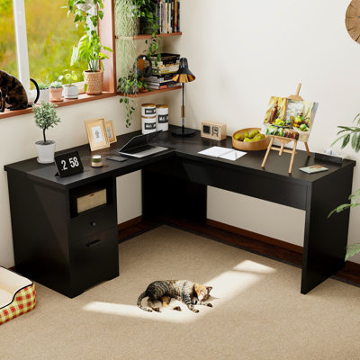 Deyra 56'' W L-Shaped Desk Lift Top Design